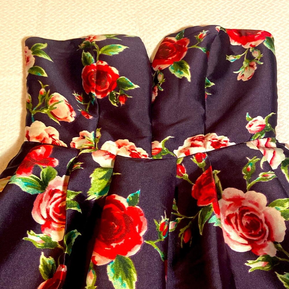 B Darlin Strapless Short Rich Purple Floral Dress